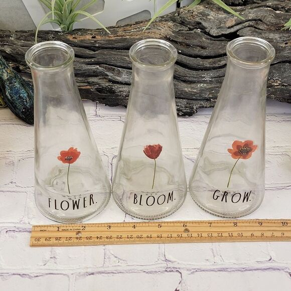 Rae Dunn BLOOM, FLOWER, GROW Set of 3 Glass Bud Vases - Picture 9 of 11